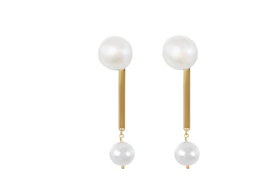 14K Yellow Gold Earrings - Matchstick Pearl