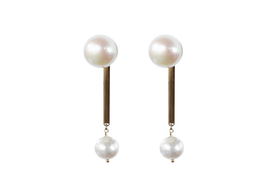 Matchstick Pearl Earring, 14K Yellow Gold