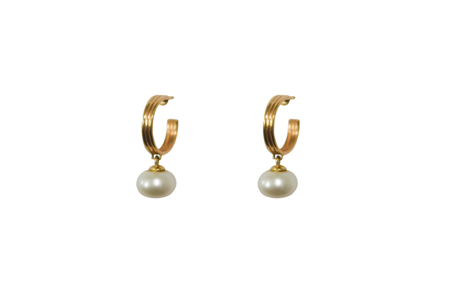14K Yellow Gold Earrings - Halo Pearl